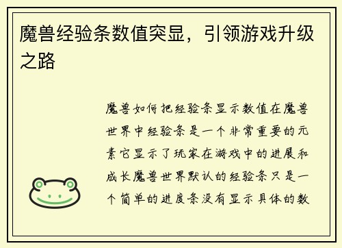 魔兽经验条数值突显，引领游戏升级之路